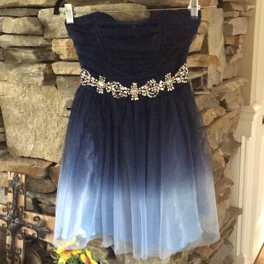 Strapless, blue, ombré prom/homecoming/cocktail